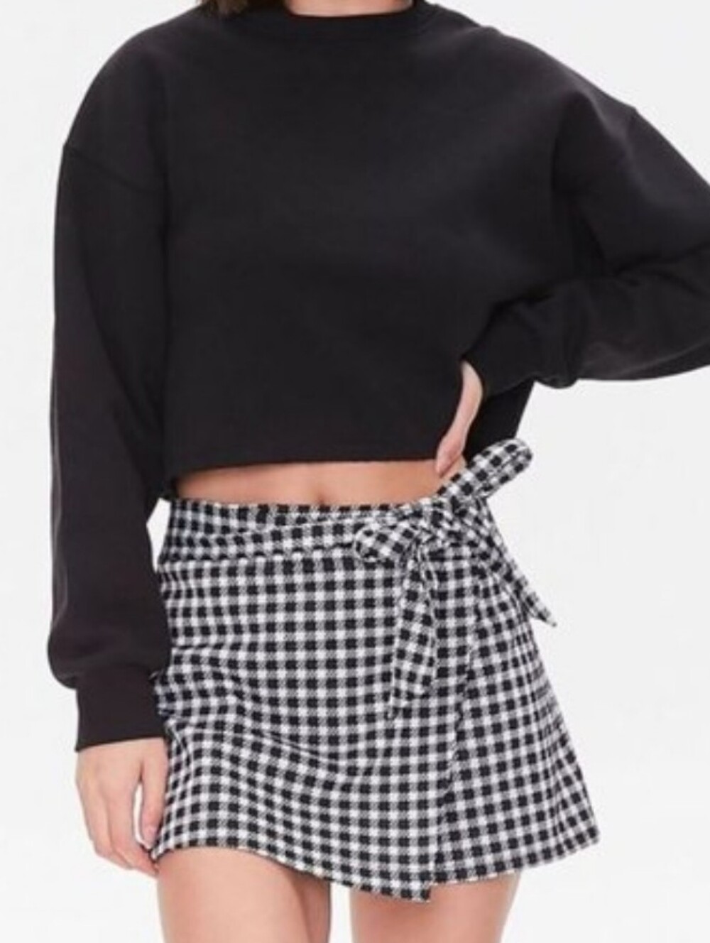 Forever 21 Black-White Mini Skort Belt Wrap SzM Coquette Whimsy Party Autumn